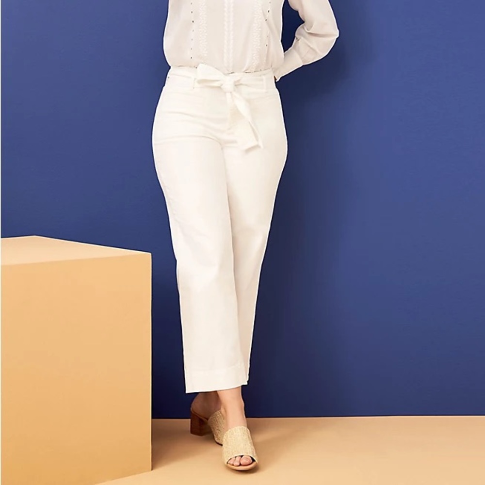 LOFT Tie Waist Straight Crop Pants